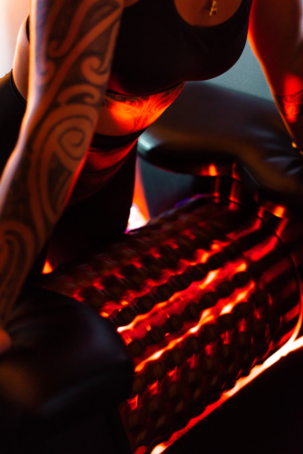 Close-up of the infrared lymphatic rollers in use at Recovery Hub Lower Hutt